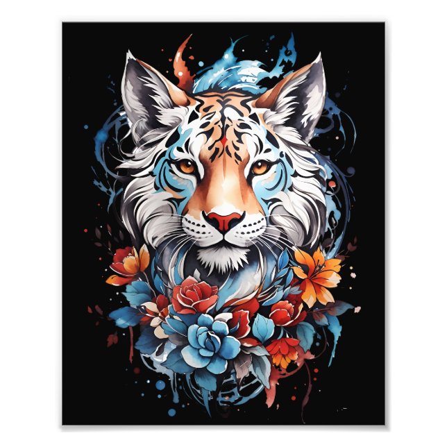 Niedlich Tiger Poster | Blume Tiger (Vorne)