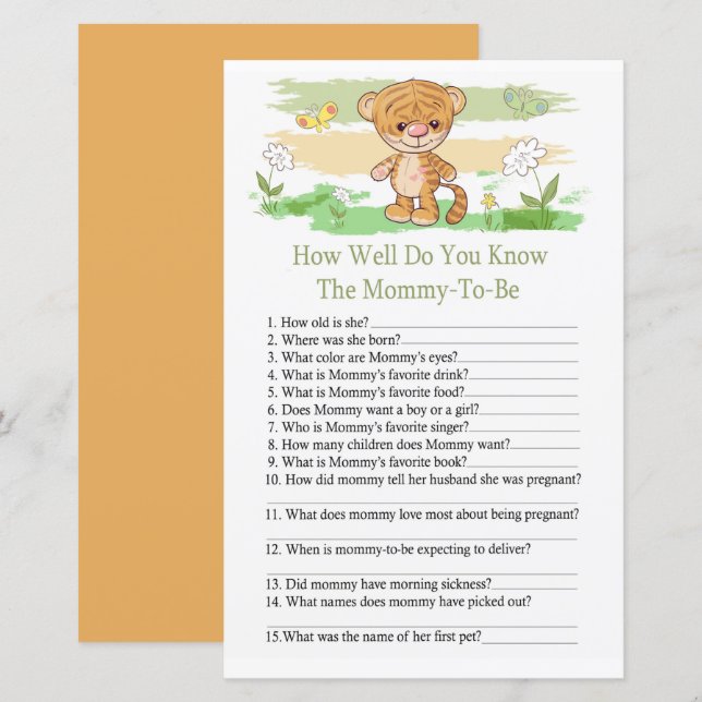 Niedlich Tiger Wie gut kennen Sie Babydusche (Vorne/Hinten)