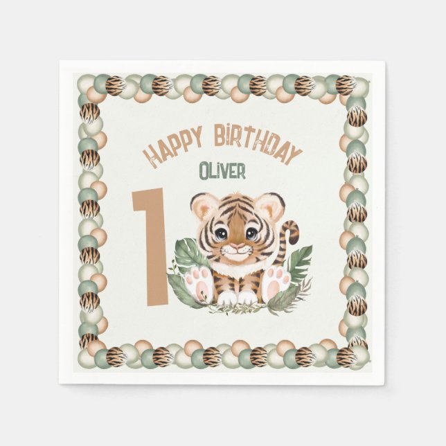 Niedlich Tiger Wild One Boy 1. Geburtstag Serviette (Vorderseite)
