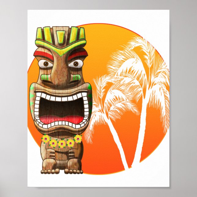 Niedlich Tiki Statue Beach Sunset Poster (Vorne)