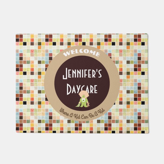 Niedlich Tiles Personalisiert Daycare Willkommen Fußmatte (Vorderseite)