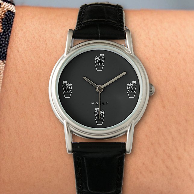 Niedlich Tiny Cactus Simple Schlicht Black Minimal Armbanduhr (Von Creator hochgeladen)