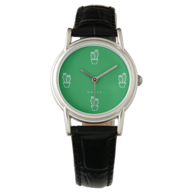 Niedlich Tiny Cactus Simple Schlicht Green Minimal Armbanduhr (Vorderseite)