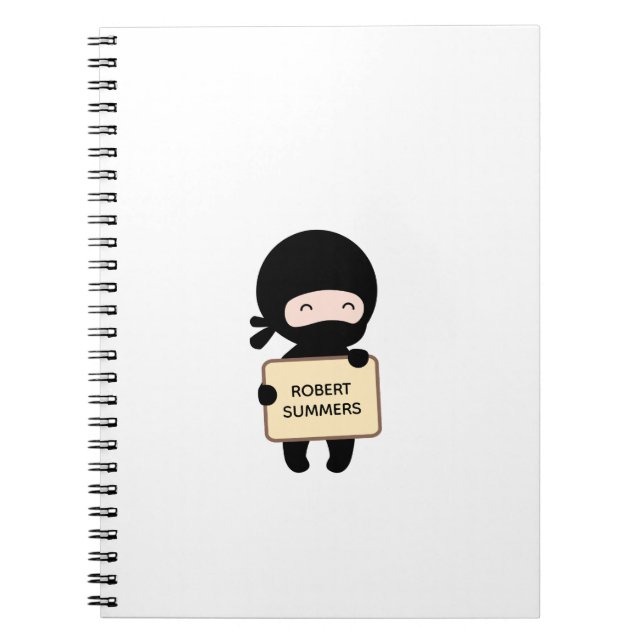 Niedlich Tiny Ninja Holding Sign Individuelle Name Notizblock (Vorderseite)