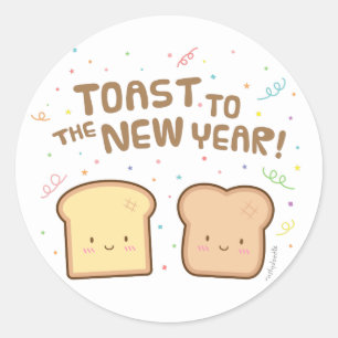 Niedlich Toast zu Neujahr Pun Spaß Confetti Runder Aufkleber