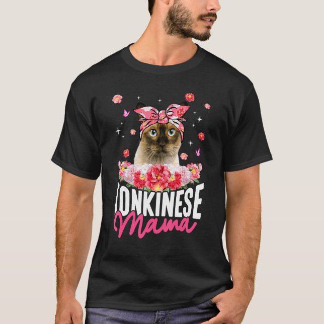 Niedlich Tonkinese Mama Blume Bandana Cat Mutter T-Shirt (Vorderseite)