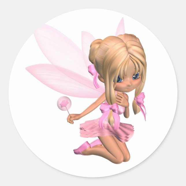 Niedlich Toon Ballerina Fairy in Rosa - Kniestand Runder Aufkleber (Vorderseite)