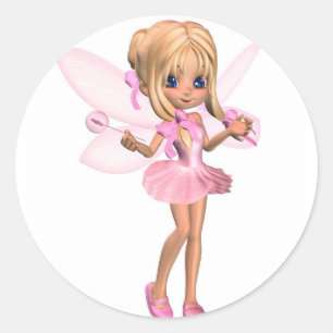 Niedlich Toon Ballerina Fairy in Rosa - stehend Runder Aufkleber