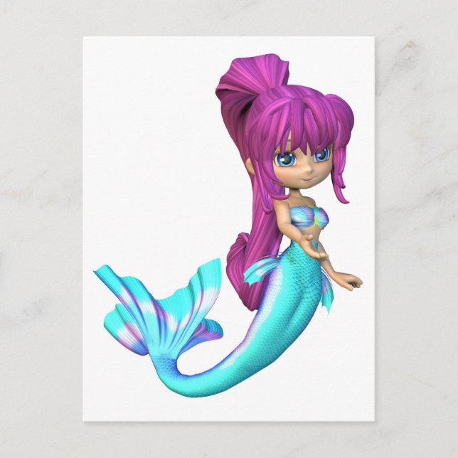 Niedlich Toon Bright Blue Mermaid Postkarte (Vorderseite)