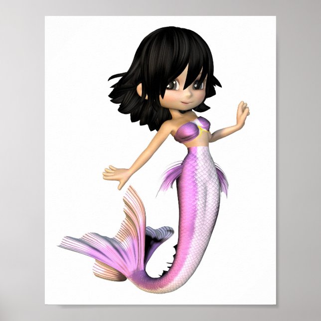 Niedlich Toon Lila Mermaid Poster (Vorne)