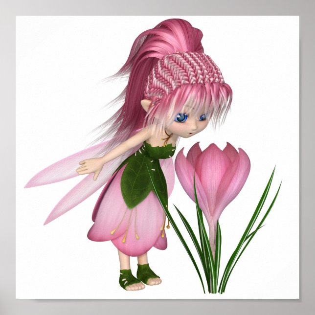 Niedlich Toon Pink Crocus Fairy, Stehend von einer Poster (Vorne)