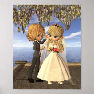 Niedlich Toon Wedding Couple auf einem Seebad Poster
