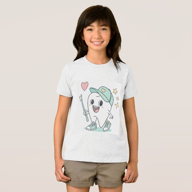 Niedlich Tooth Cartoon - Kinder Zahnfleisch Shirt (Vorderseite Voll)