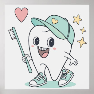 Niedlich Tooth Cartoon - Kinder Zahnpflaster Poster