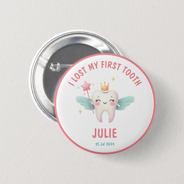 Niedlich Tooth Fairy 'I Love My First Tooth' Button (Vorne & Hinten)