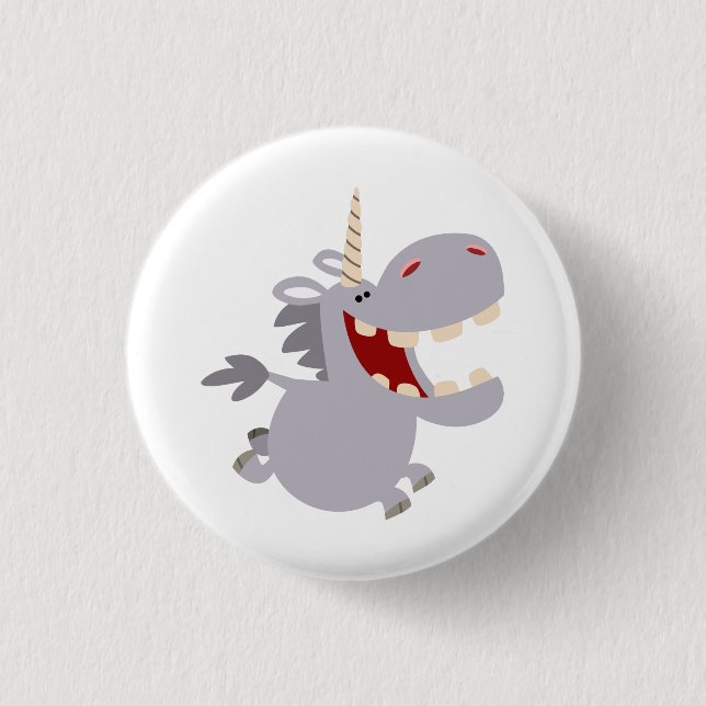 Niedlich Toothy Cartoon Unicorn Button Abzeichen (Vorderseite)