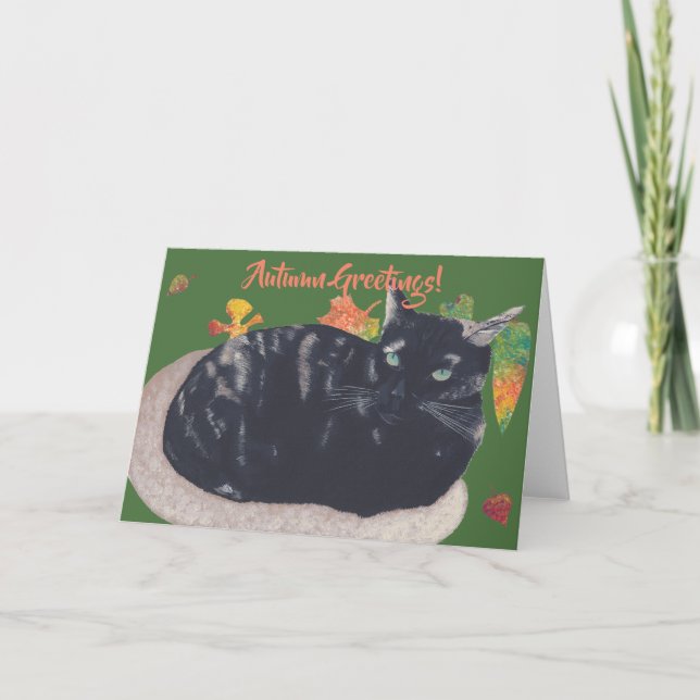 Niedlich Tortie Cat Ladys Herbst Grußkarten Karte (Vorderseite)