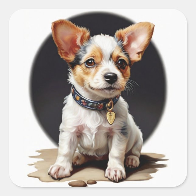 Niedlich Toy Fox Terrier Welpensticker Quadratischer Aufkleber (Vorderseite)