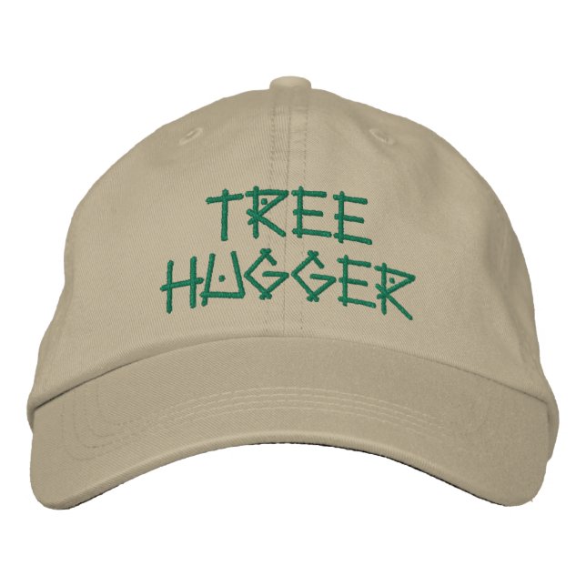 Niedlich Tree Hugger Zitat Green Khaki Bestickte Baseballkappe (Vorderseite)