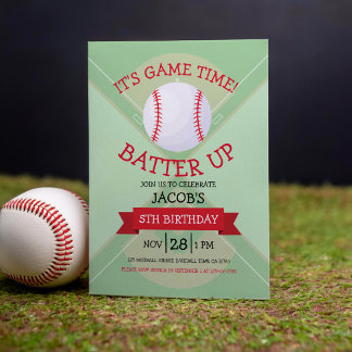 Niedlich Trendy Baseball Pitch & Ribbon Geburtstag Einladung