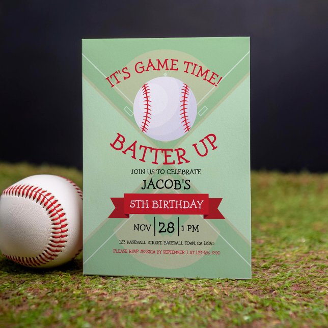 Niedlich Trendy Baseball Pitch & Ribbon Geburtstag Einladung (Von Creator hochgeladen)
