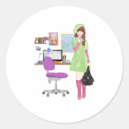 Niedlich Trendy Blogger Fashion Influencer Girl Runder Aufkleber