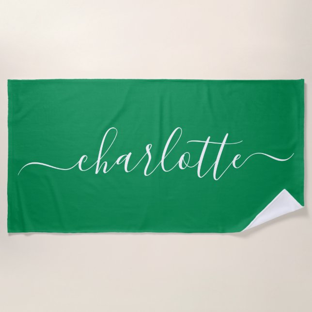 Niedlich Trendy Kelly Green Script Name Personalis Strandtuch (Vorderseite)