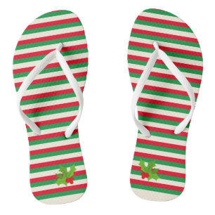 Niedlich Trendy Red and Green Stripe Weihnachtsfei Flip Flops