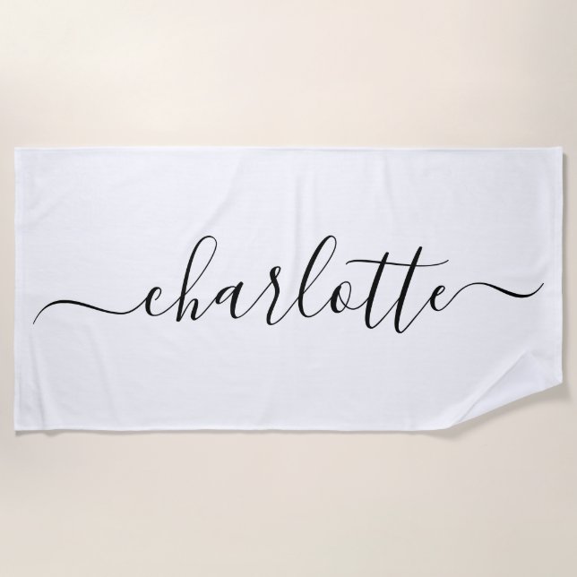 Niedlich Trendy Script Name Personalisiert White Strandtuch (Vorderseite)