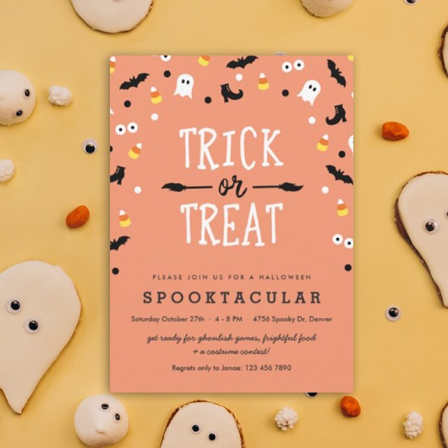 Niedlich Trick oder Treten Kinder Halloween-Party  Einladung (Trick or Treat Halloween Spooktacular party invitation)