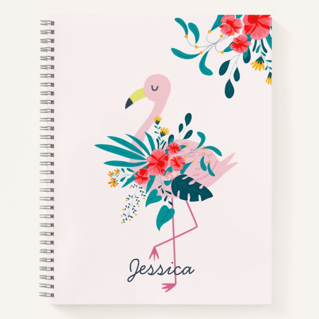 Niedlich tropisches Flamingo Personalisiert Notizbuch (Vorderseite)