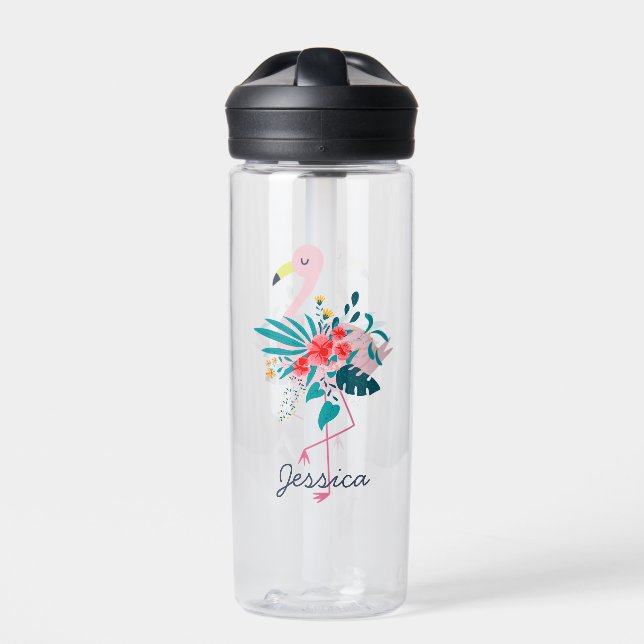 Niedlich tropisches Flamingo Personalisiert Trinkflasche (Vorderseite)