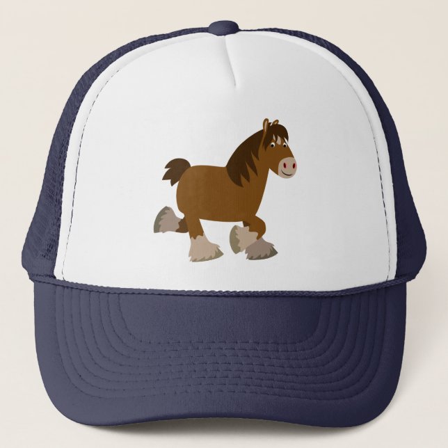Niedlich Trotting Cartoon Shire Horse Hat Truckerkappe (Vorderseite)
