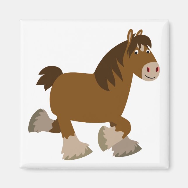Niedlich Trotting Cartoon Shire Horse Magnet (Vorne)