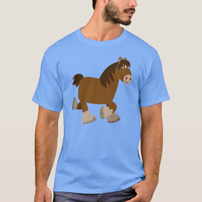 Niedlich Trotting Cartoon Shire Horse T - Shirt (Vorderseite)
