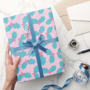 Niedlich Türkis & Pink Weihnachtsmistletoe Nahtlos Geschenkpapier