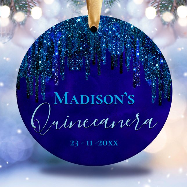 Niedlich-Türkis Unicorn Glitzer Quinceanera Keramik Ornament (Von Creator hochgeladen)