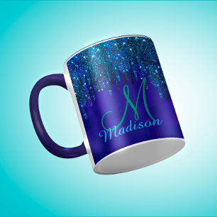 Niedlich-Türkis Unicorn Glitzer Tropfen Monogramm Tasse