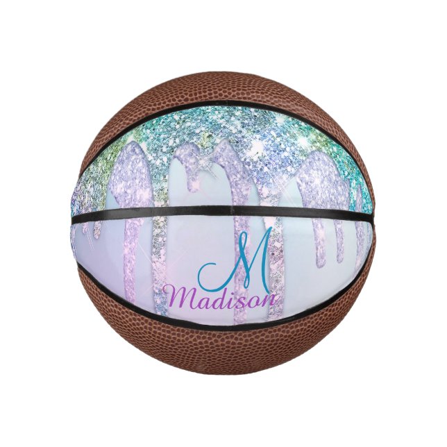 Niedlich Türkis Unicorn Rainbow Glitzer Tropfen Mini Basketball (Vorderseite)
