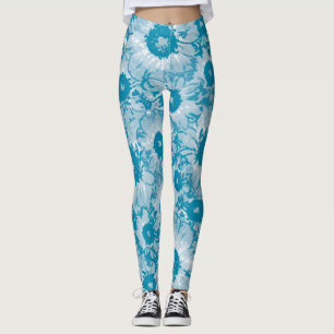 NIEDLICH Türkisblaues Blumenmuster Leggings