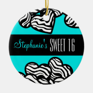 Niedlich türkisfarbenes Zebraherz Sweet 16 Ornamen Keramik Ornament