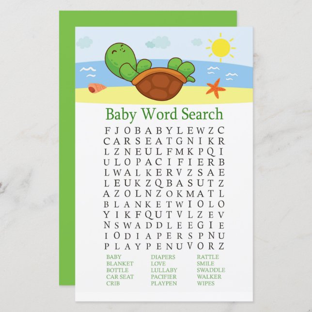 Niedlich Turtle Baby Shooter Word Search Game (Vorne/Hinten)