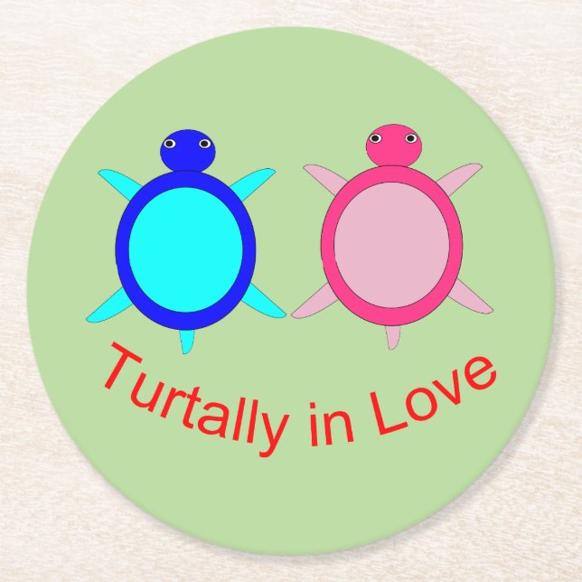 Niedlich Turtle Couple Runder Pappuntersetzer (Vorderseite)