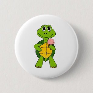Niedlich Turtle Eating Ice Creme Cartoon Button