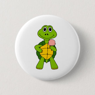 Niedlich Turtle Eating Ice Creme Cartoon Button