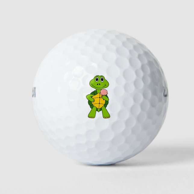 Niedlich Turtle Eating Ice Creme Cartoon Golfball (Vorderseite)