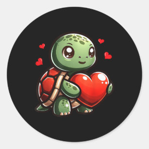 Niedlich Turtle Funny Heart Lover Valentines Männe Runder Aufkleber