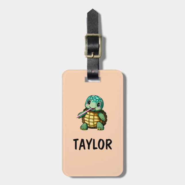 Niedlich Turtle Personalisierte Tasche Gepäckanhänger (Vorderseite vertikal)