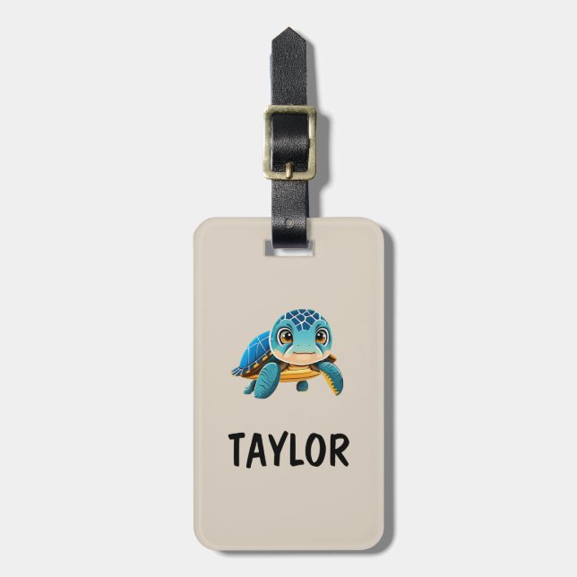 Niedlich Turtle Personalisierte Tasche Gepäckanhänger (Vorderseite vertikal)