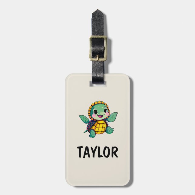 Niedlich Turtle Personalisierte Tasche Gepäckanhänger (Vorderseite vertikal)